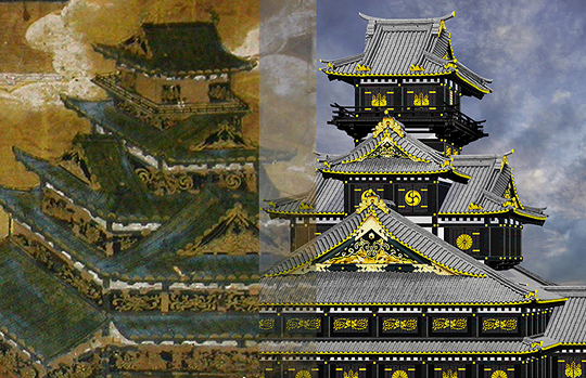 新イラスト 秀吉の大坂城天守の 南面 をご覧下さい 城の再発見 天守が建てられた本当の理由